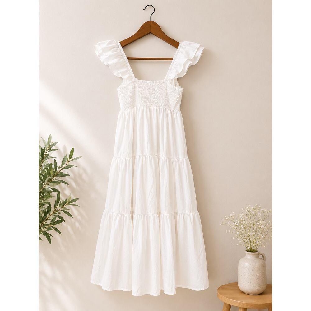 Abercrombie & Fitch Midi Dress Low back Babydoll Sz S White Coastal Romantic - Picture 3 of 3